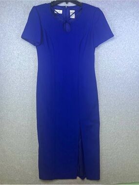 Liz Claiborne Cobalt Blue Midi Dress with Keyhole Neck